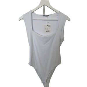 Zara White Sleeveless Square Neck Bodysuit